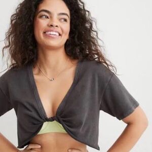 Aerie Charcoal Knotted Crop Top